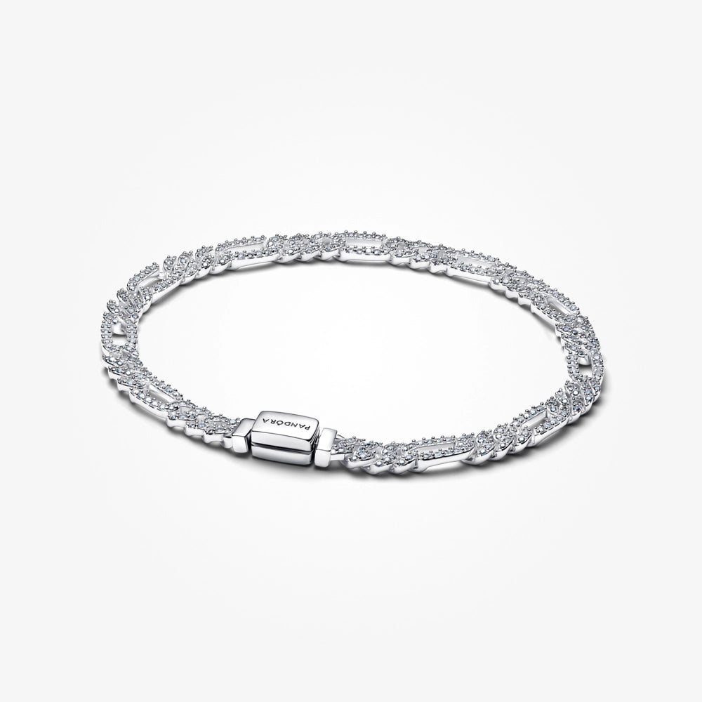 Oval cuban chain sterling silver bracelet with clear cubic zirconia