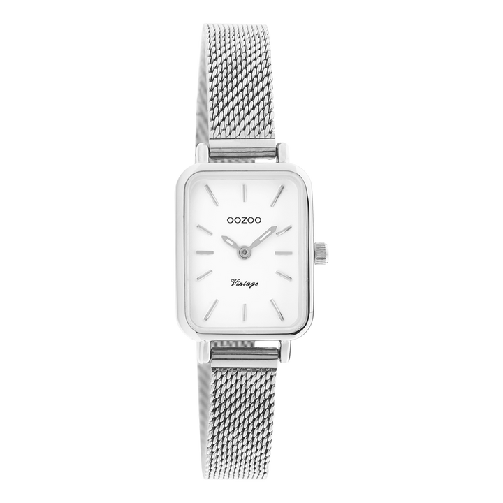 Silver Coloured Oozoo Watch With Silver Coloured Metal Mesh Bracelet