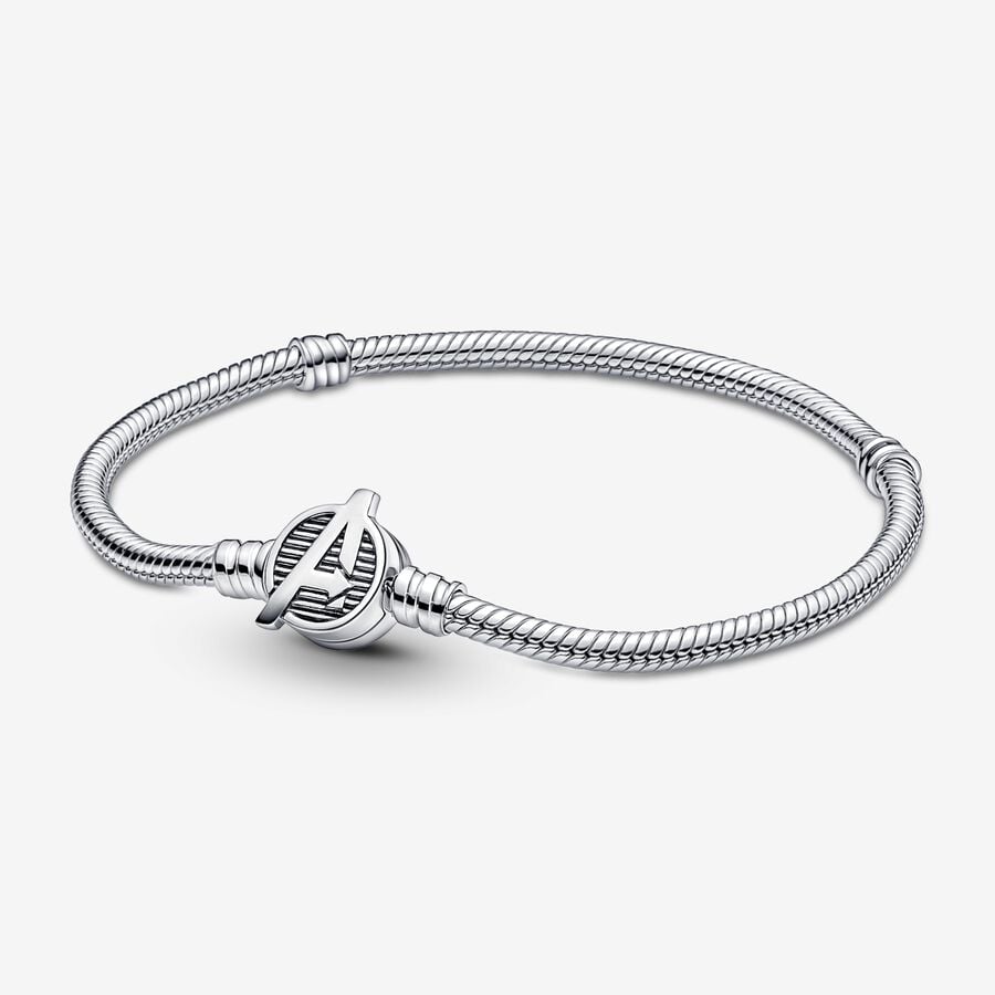 Pandora Snake chain sterling silver bracelet with Marvel The Avengers logo clasp