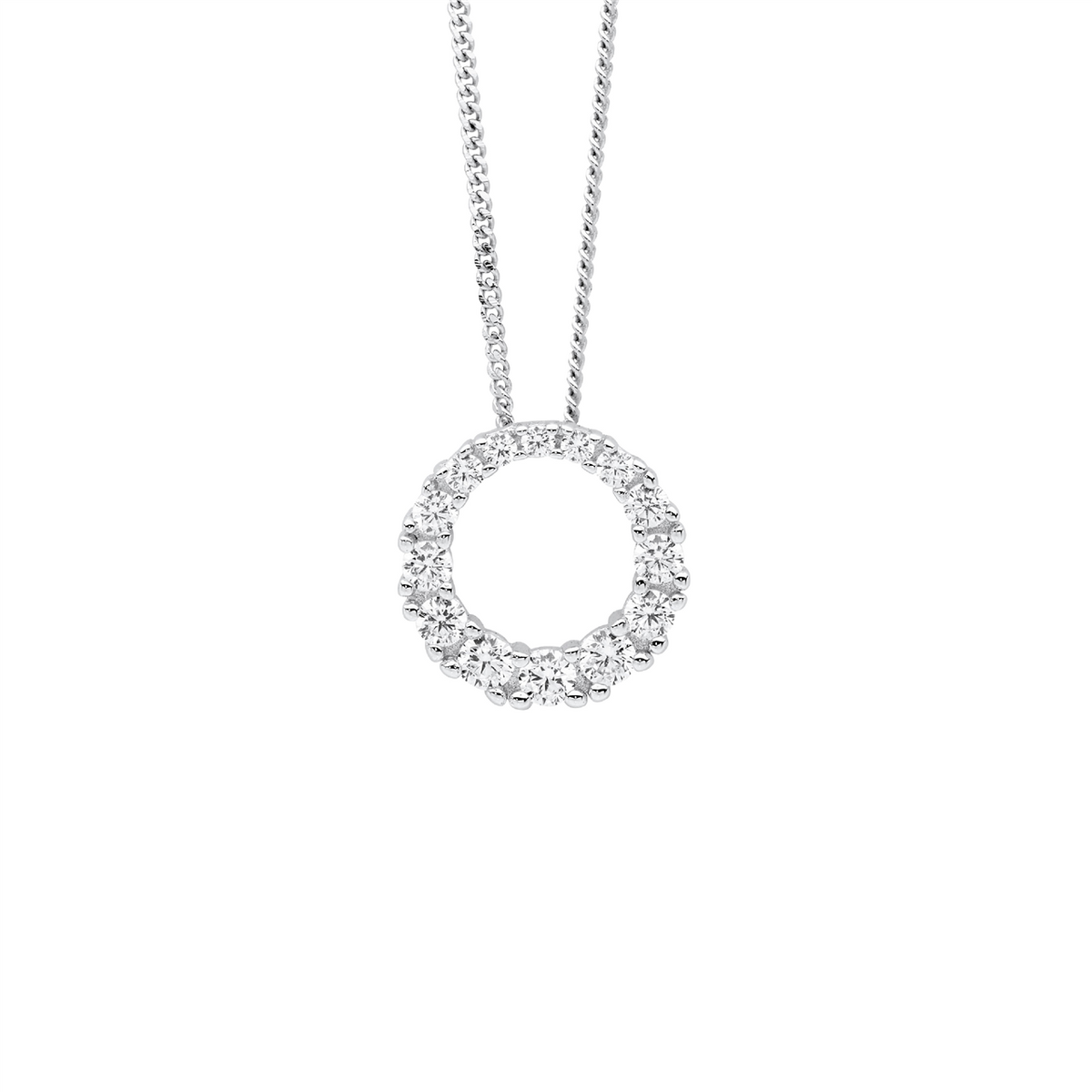 SS gradual wh cz 13mm circle pendant