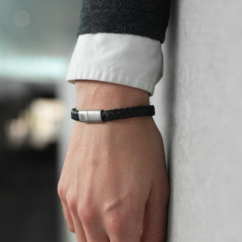 Riley - Black - Leather Box Braided Bracelet