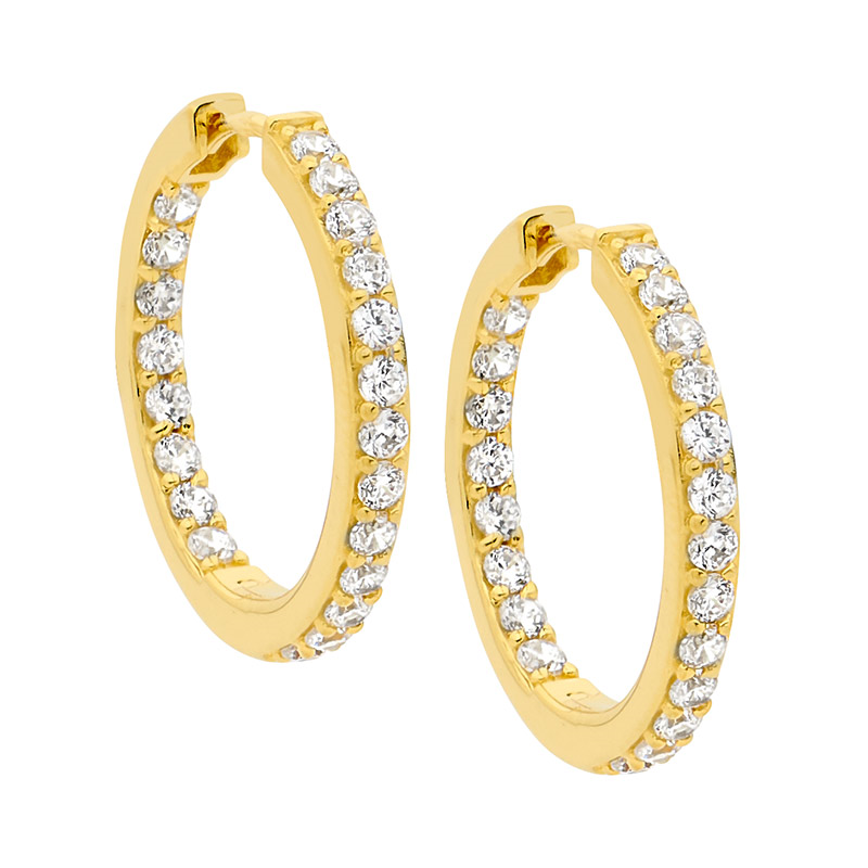 Ellani Round Hoop Earrings with CZ Inside & Out