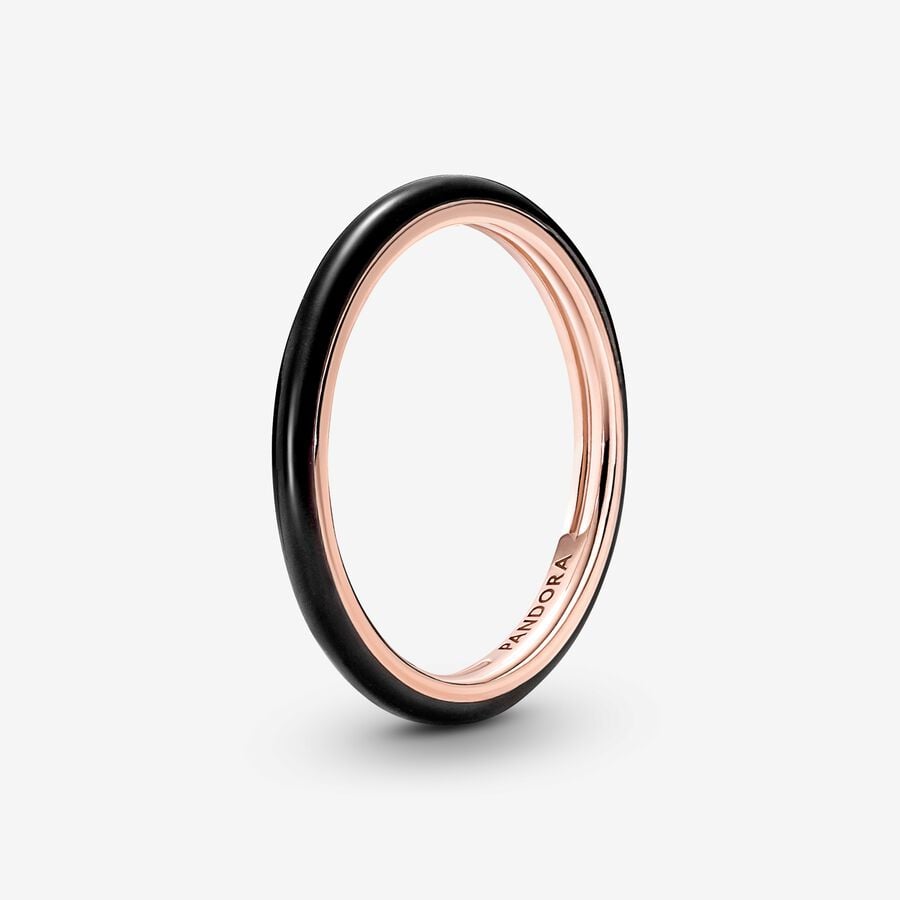14k Rose gold-plated ring with black enamel