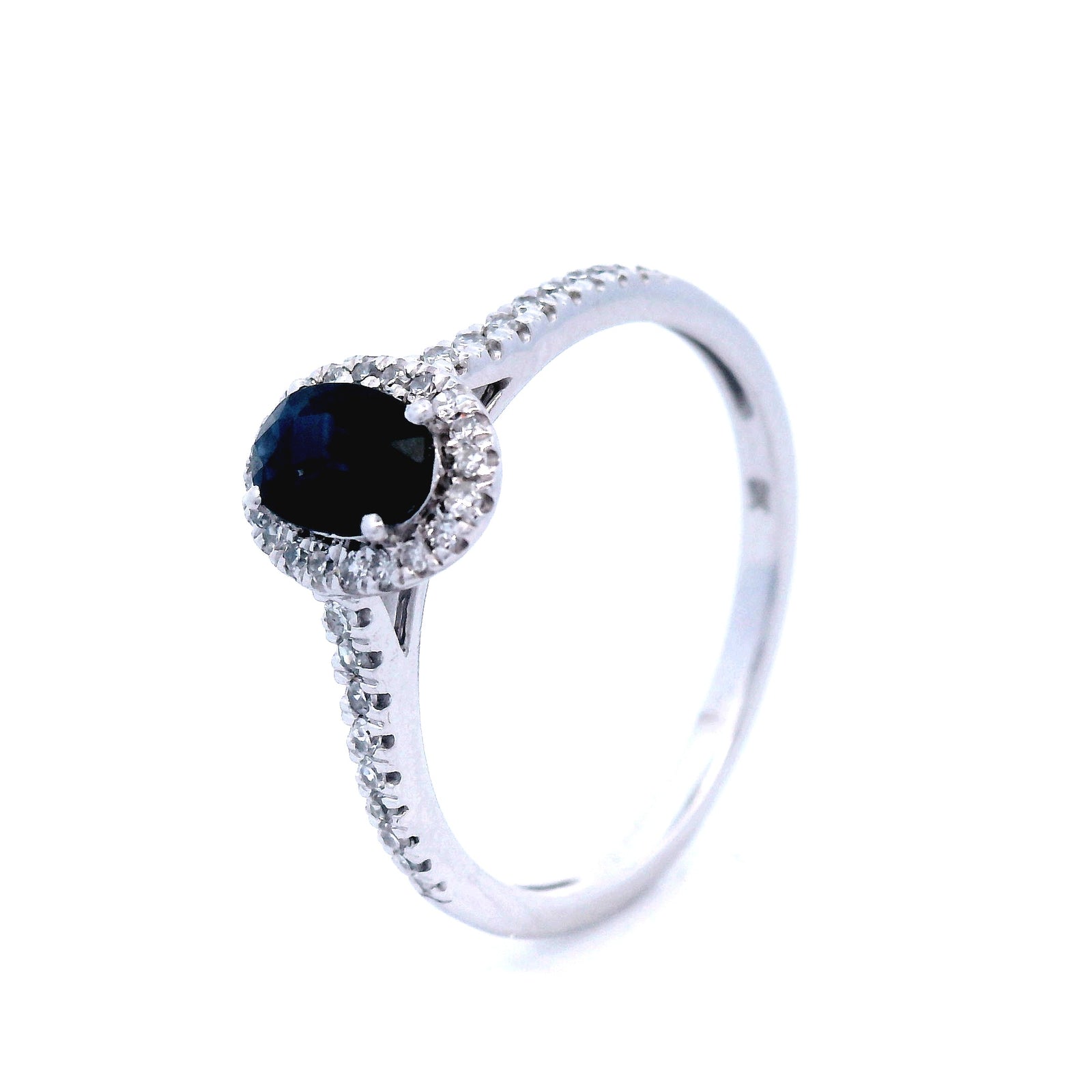 Oval Sapphire and Diamond Ring in 9 Carat White Gold.