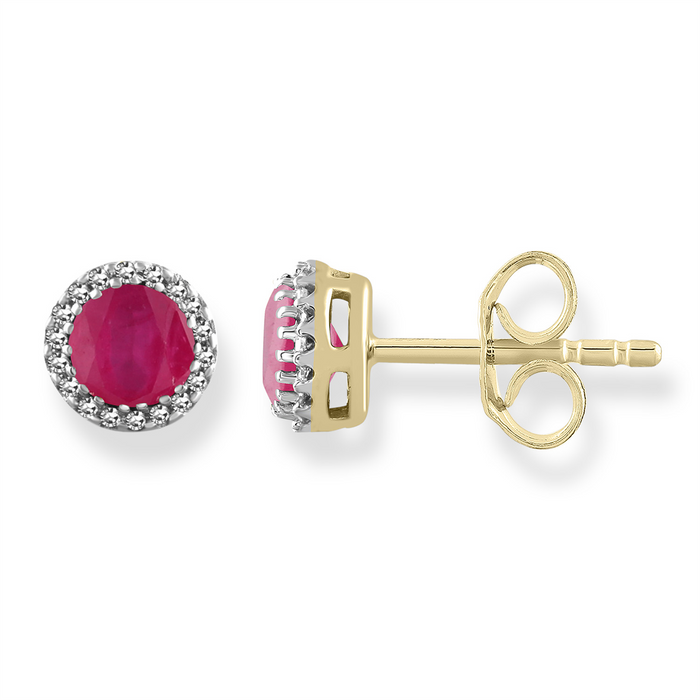 Diamond And Ruby Cluster Studs