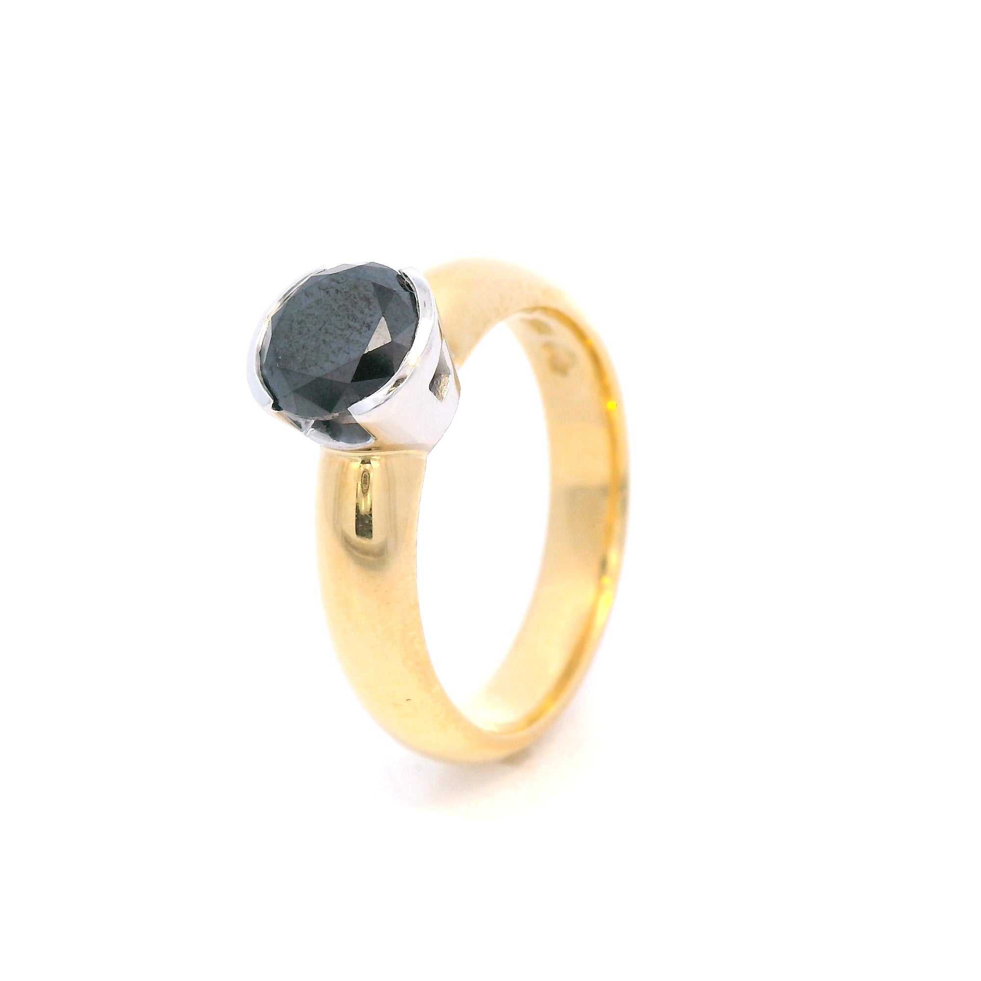 Black Diamond Solitaire Dress Ring in Yellow Gold