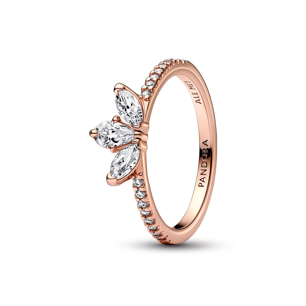 Herbarium cluster sterling silver ring with clear cubic zirconia