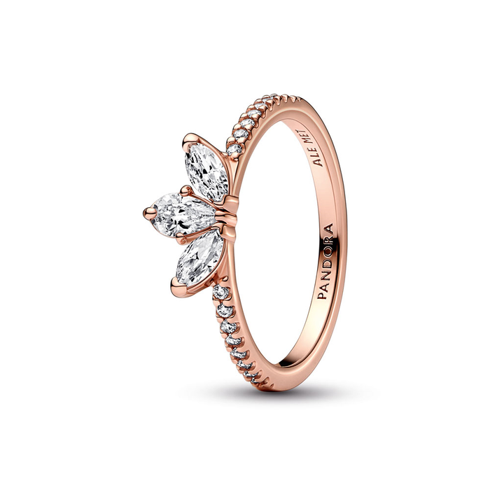 Herbarium cluster sterling silver ring with clear cubic zirconia
