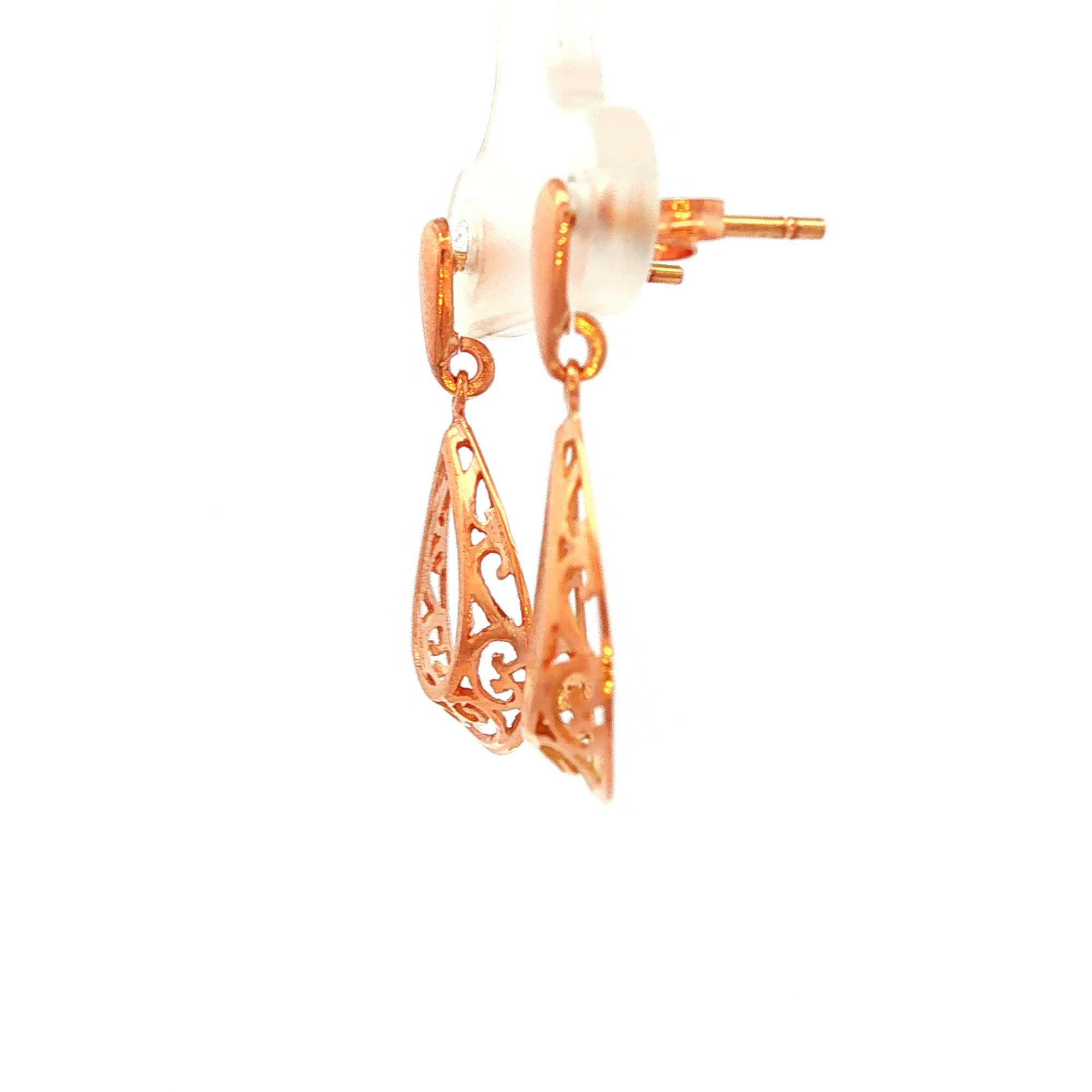 Filigree Tear Drops Earrings in Rose Gold