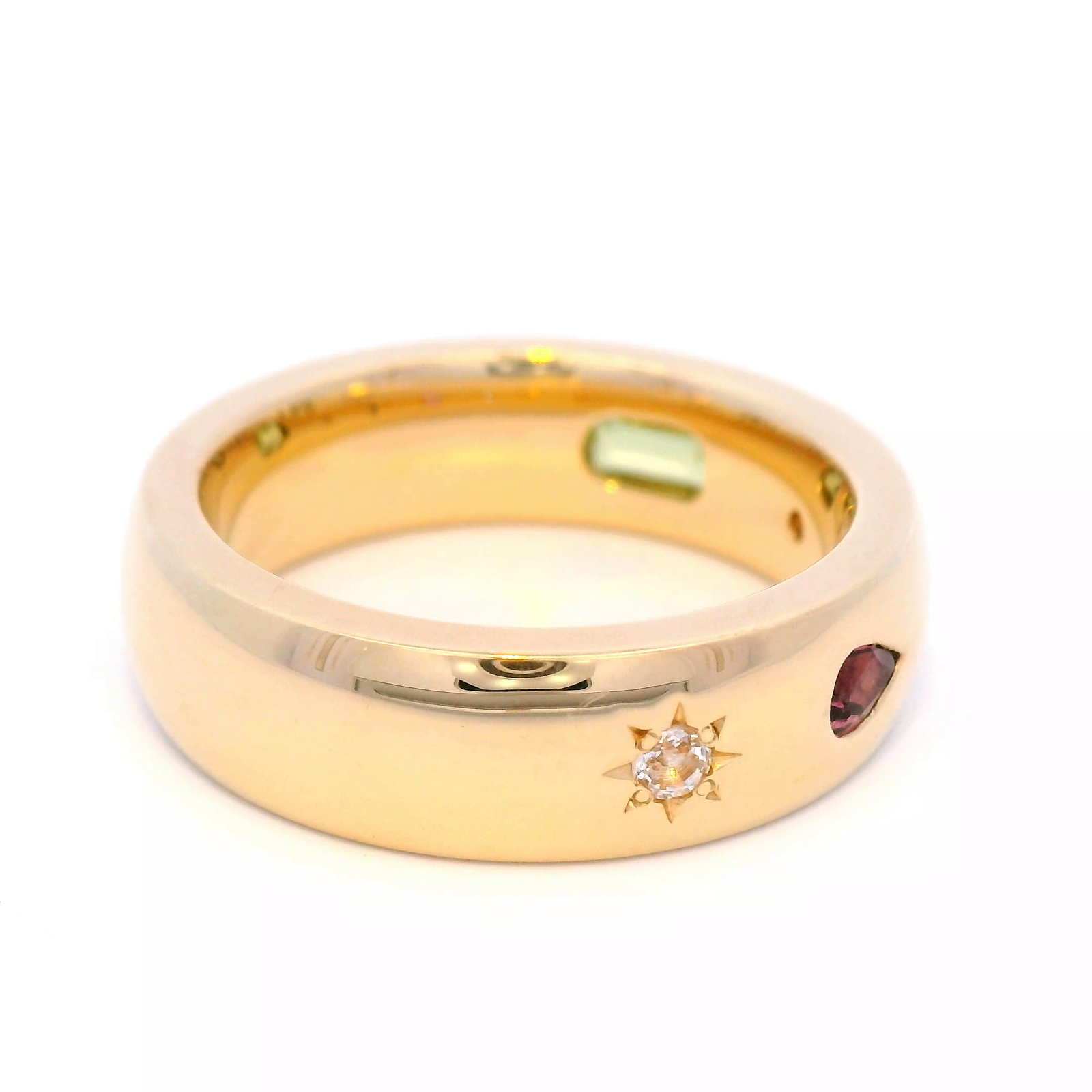 Morganite, Blue Topaz and Pink Tourmaline Dress Ring in Yellow Gold