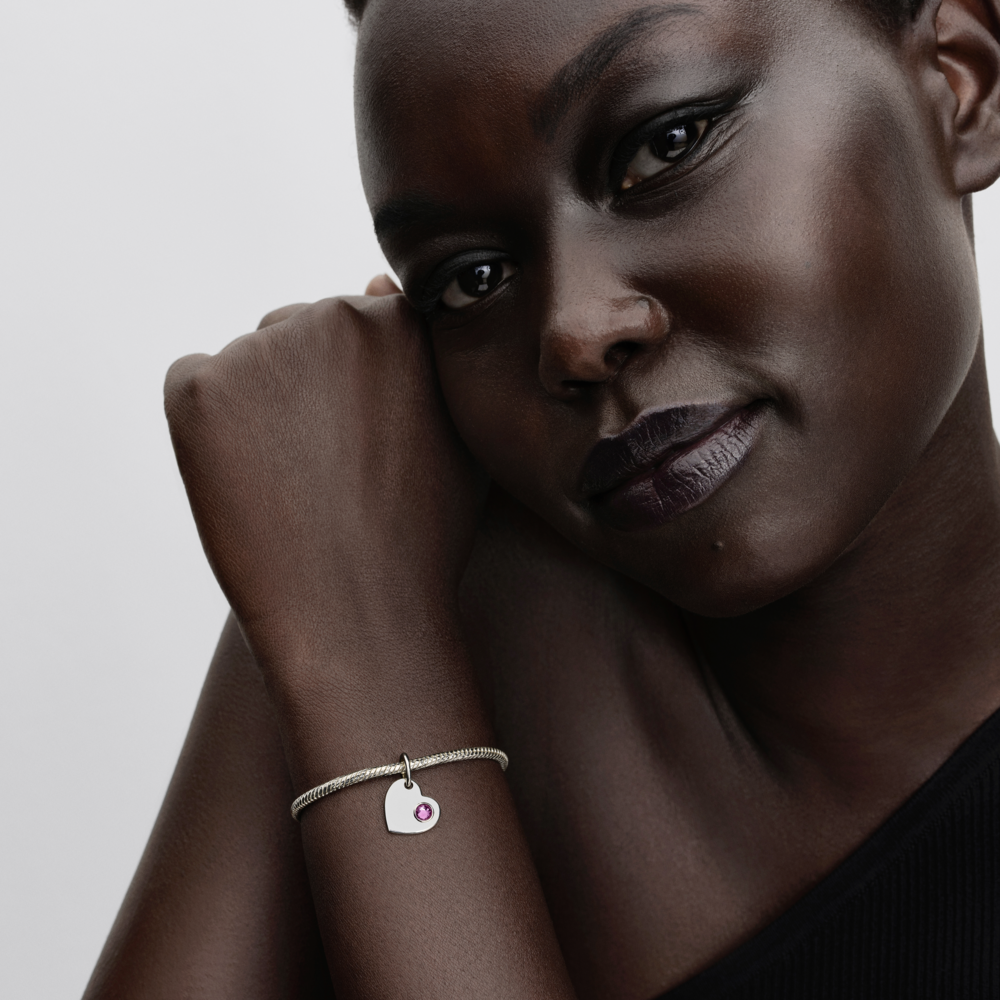 Pandora Engravable Heart Pink Stone Dangle Charm