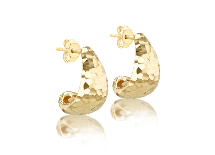 9CT Yellow Gold Diamond Cut J-Shape Stud Earrings