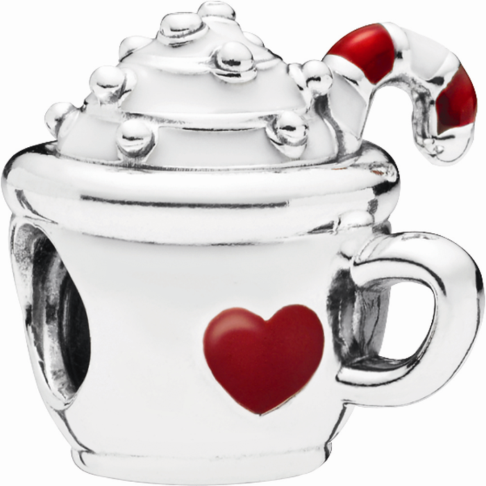 Warm Cocoa Silver Charm w White & Red Enamel