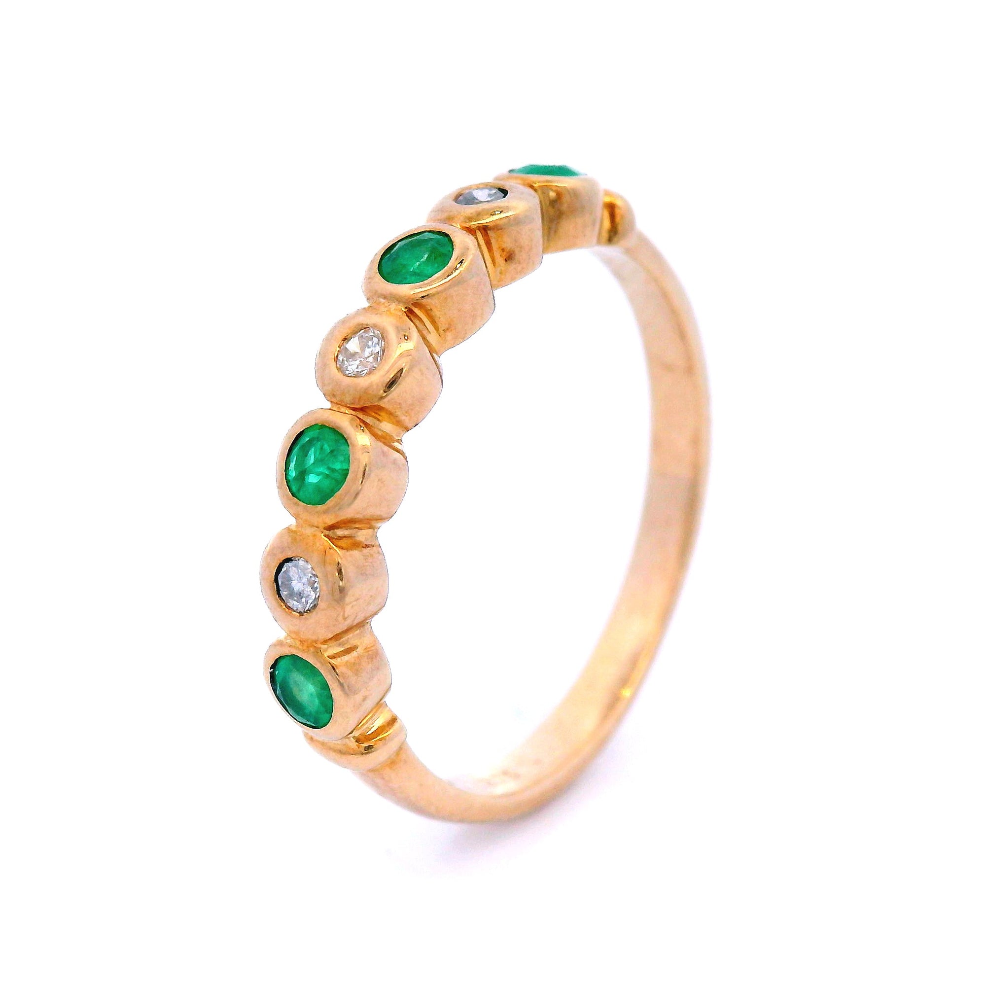 Natural Emerald And Diamond Dress Ring Set In 9 Carat Yellow Gold