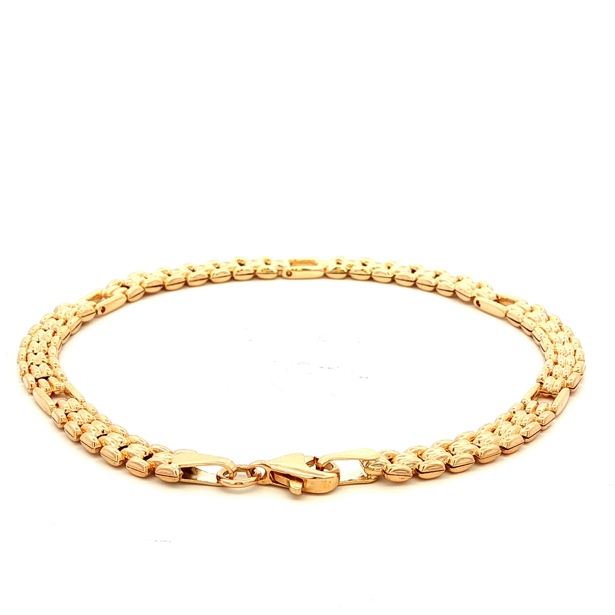Hollow Stamped 8+1 Gate Link Bracelet in Yellow Gold