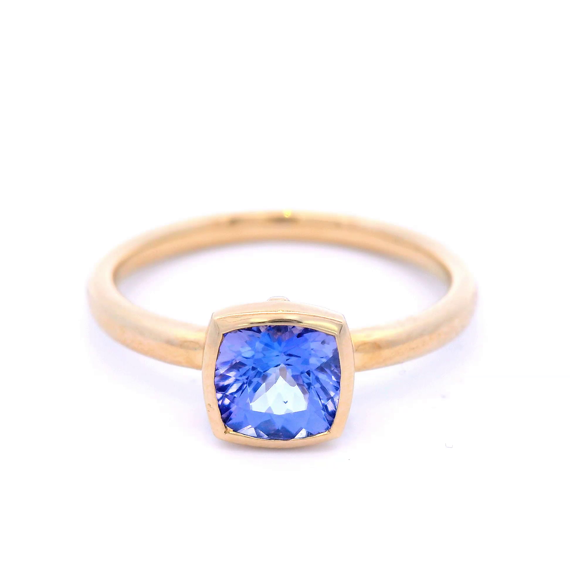 Tanzanite Cusion Coloured Stone Ring in 9ct Yellow Gold