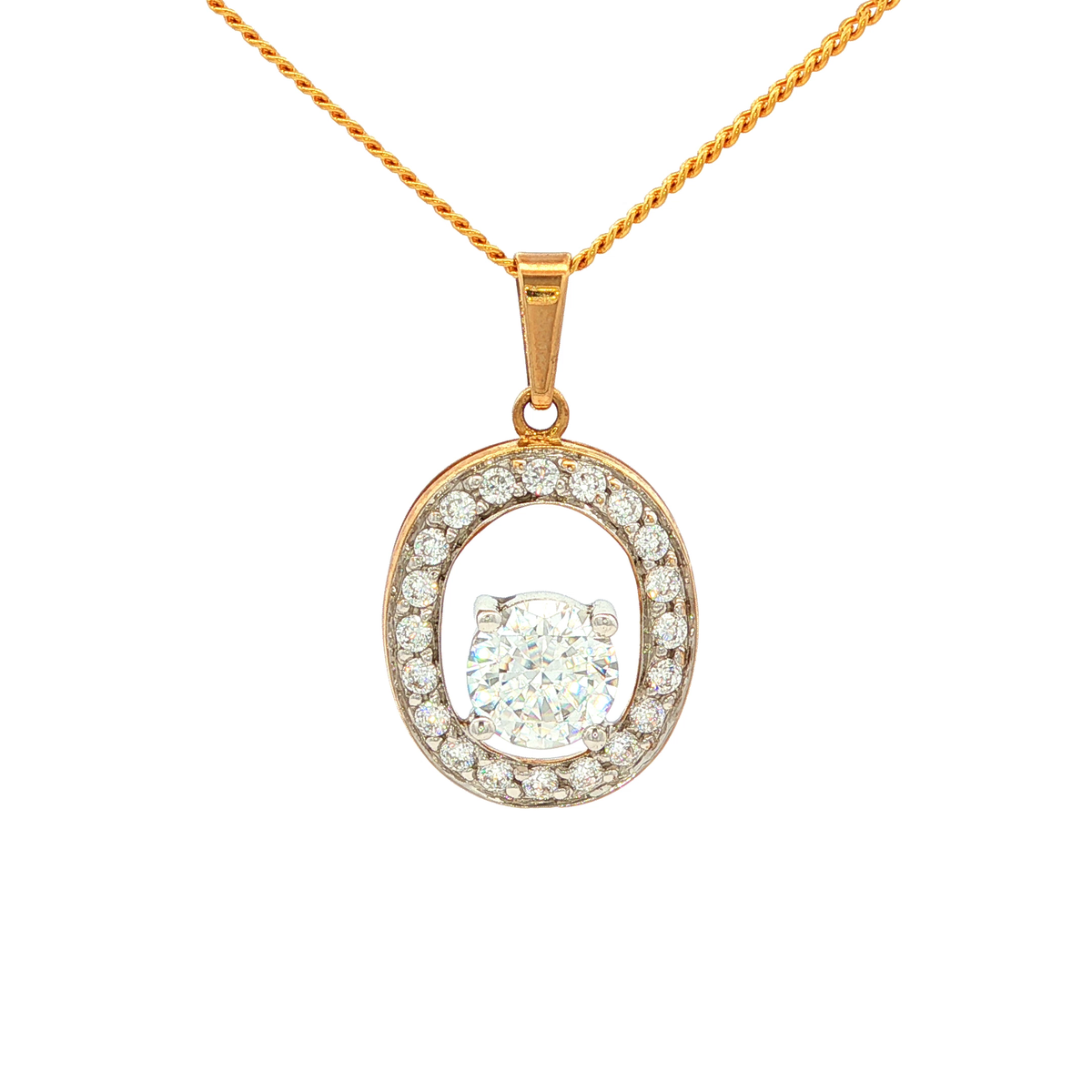 Oval Cut Cubic Zirconia Pendant in Yellow Gold