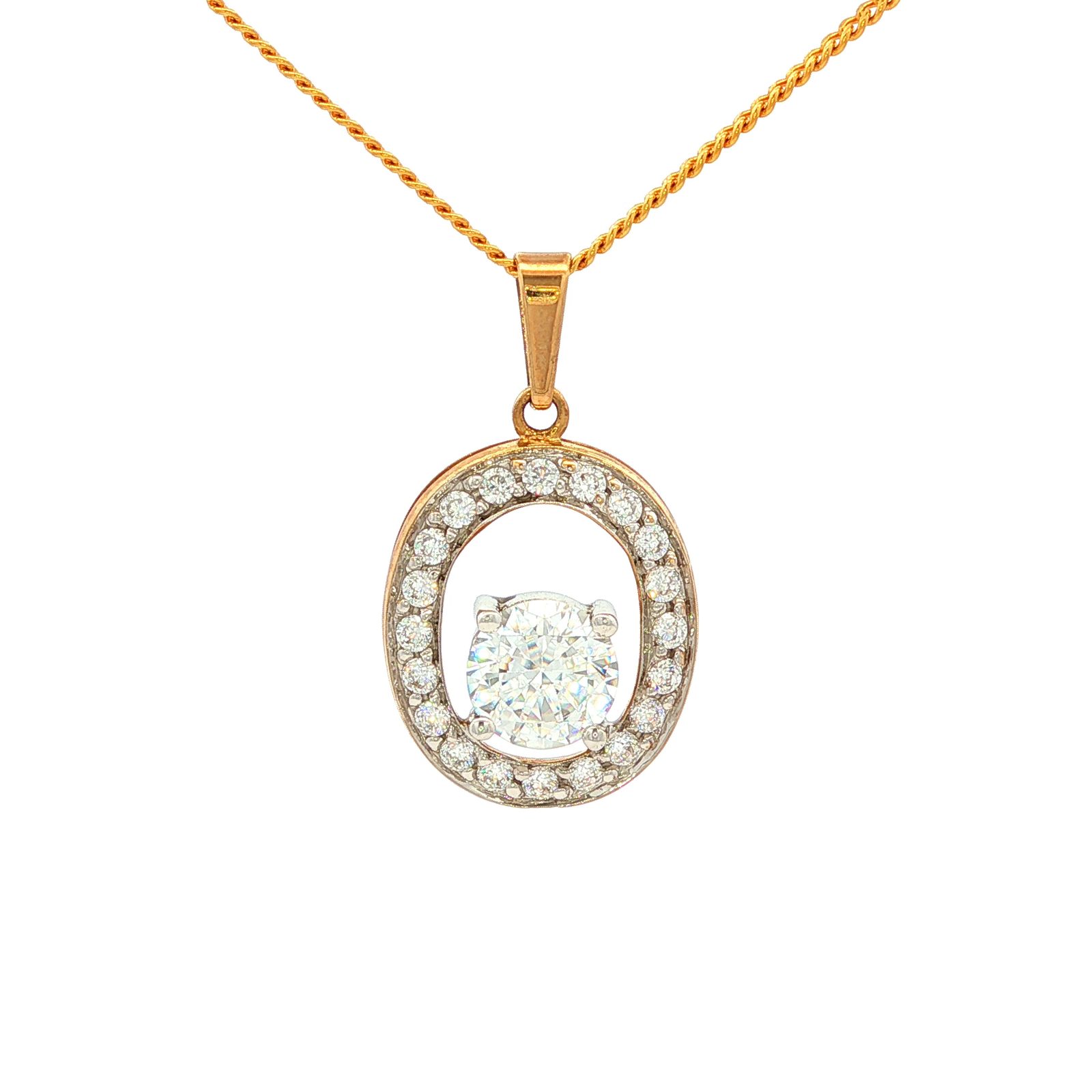 Oval Cut Cubic Zirconia Pendant in Yellow Gold