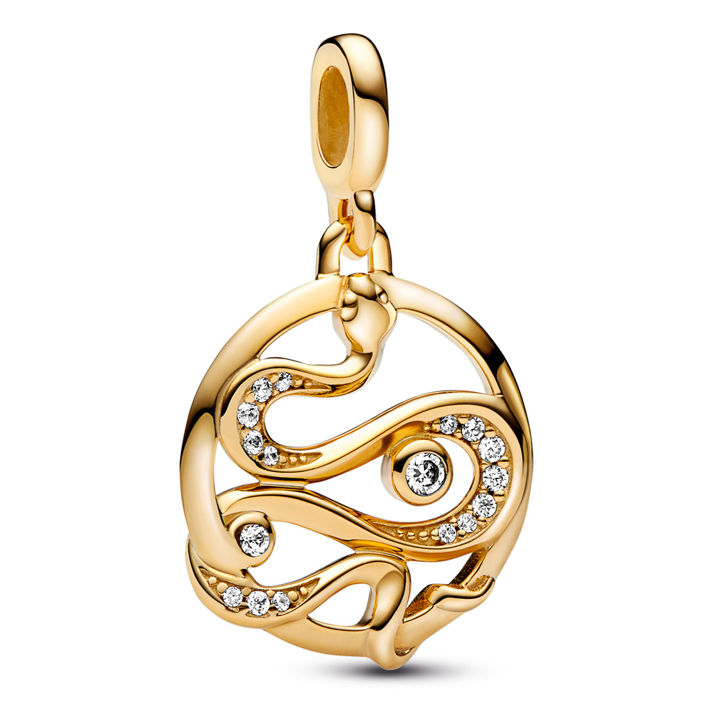 Snake 14k gold-plated medallion with clear cubic zirconia