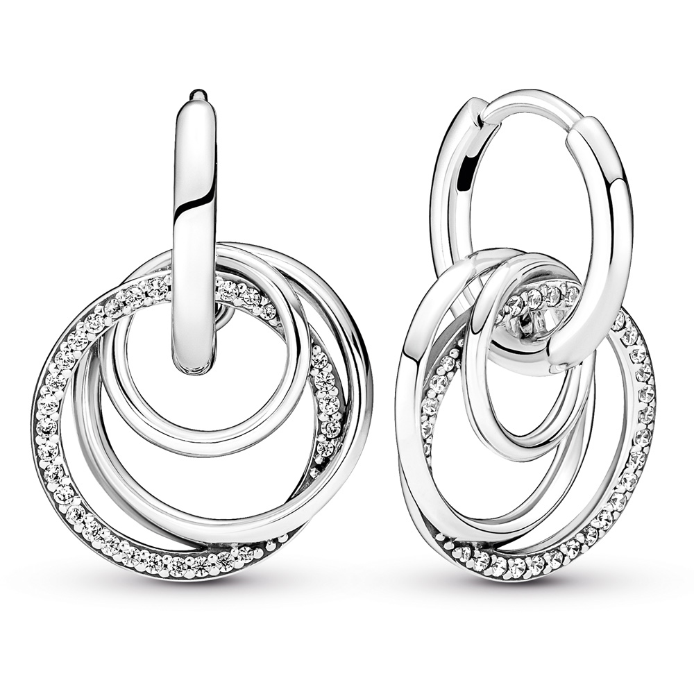 Encircled sterling silver hoop earrings with clear cubic zirconia