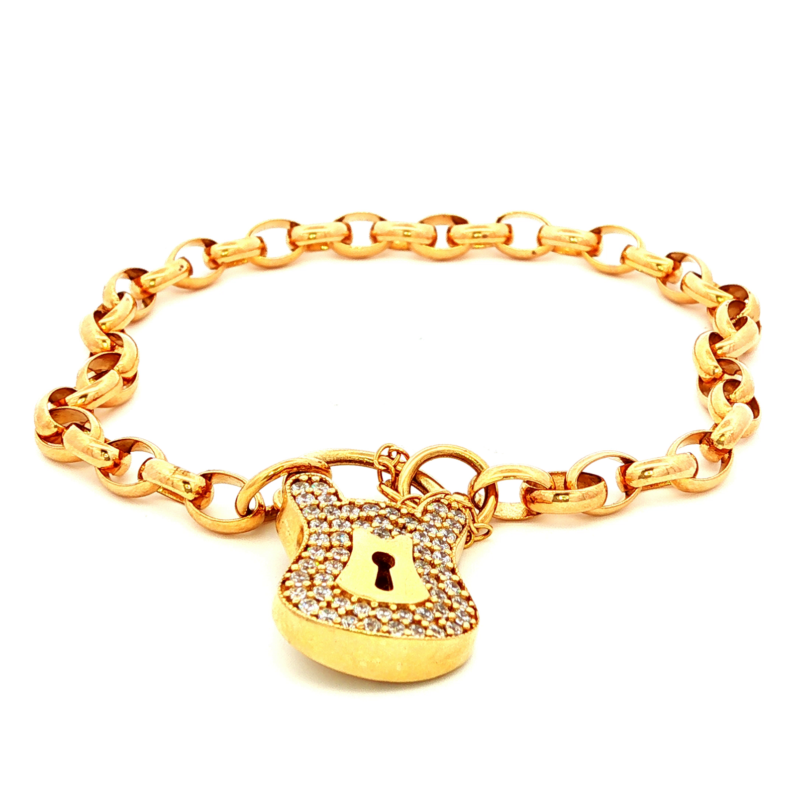 Fluted Padlock Belcher Bracelet in Yellow Gold