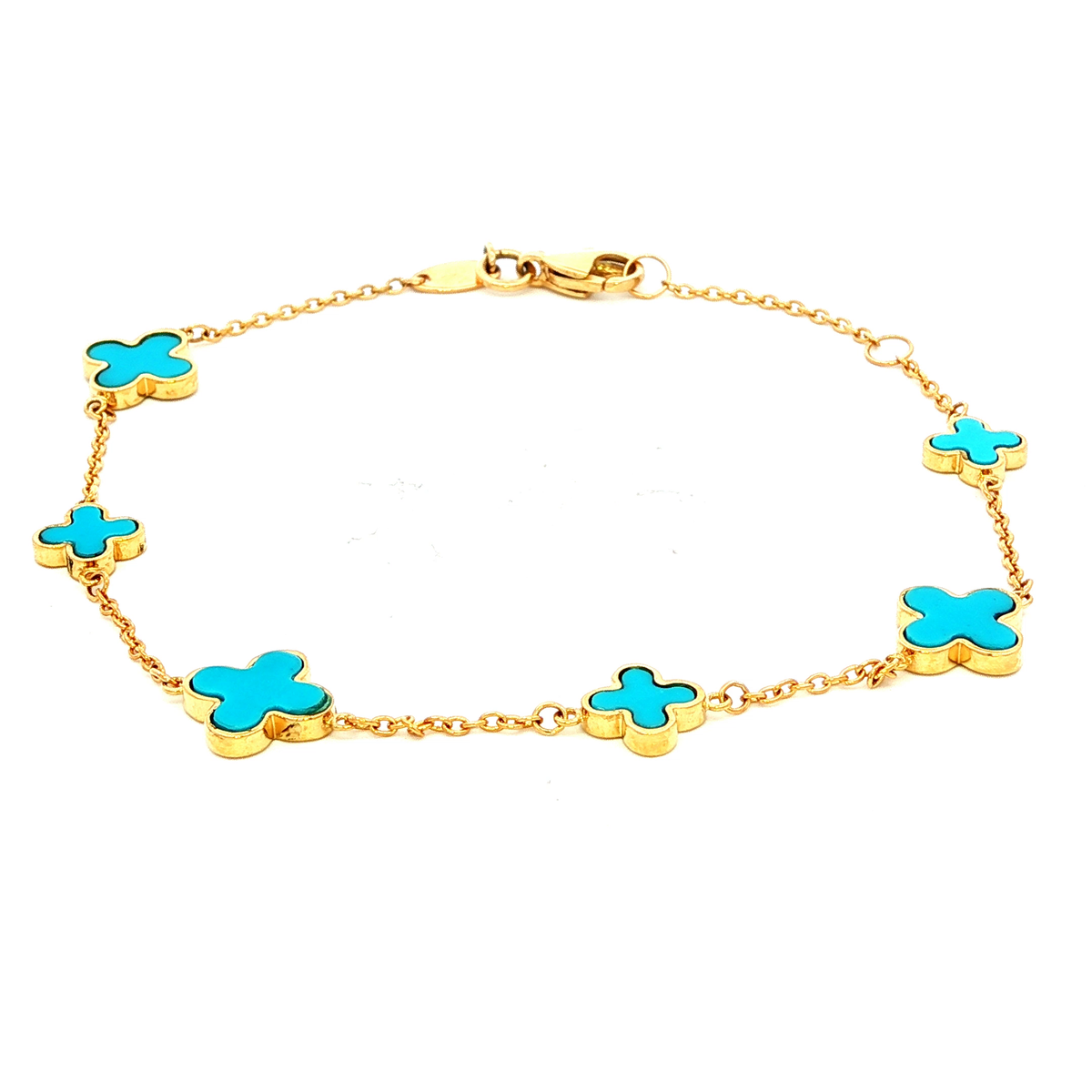 Alternating Chain with Blue Clover Bracelet in Yellow Gold