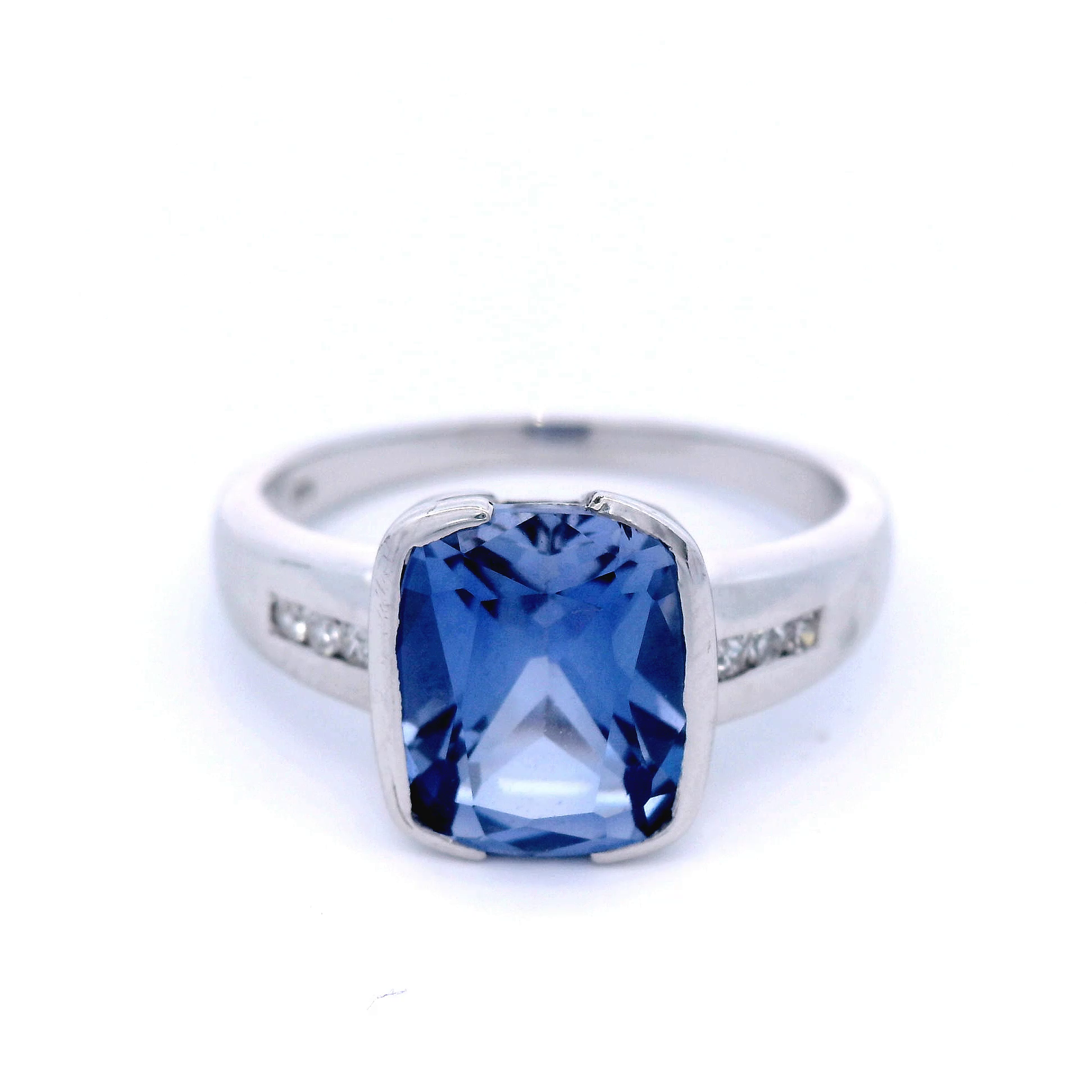 Lab Grown Ceylon Sapphire and Diamond Dress Ring in White Gold