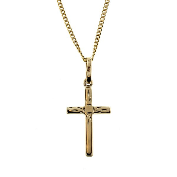 Religious Cross Pendant in A Yellow Gold Diamond Cut Chain