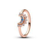 Celestial moon 14k rose gold-plated ring with night blue crystal and clear cubic zirconia