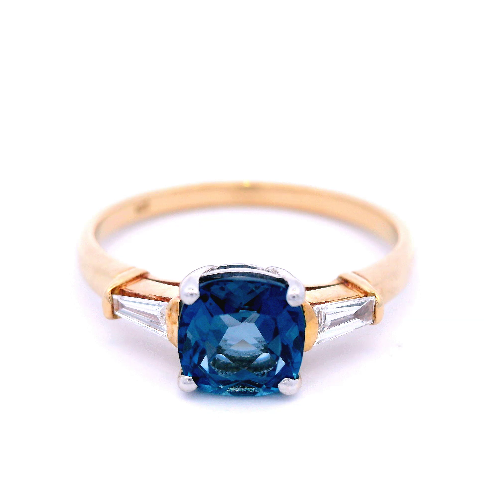 London Blue Topaz and Tapered Baguette Diamond Dress Ring