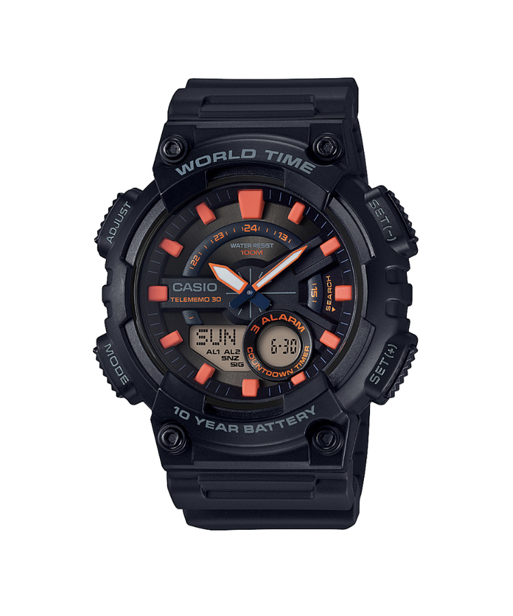 Casio AEQ110W-1A2 Black Orange Men's Digital Watch