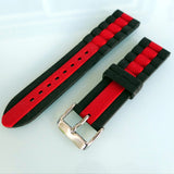 Hadley-Roma Black Oyster Silicone Watch Band Red Stripe