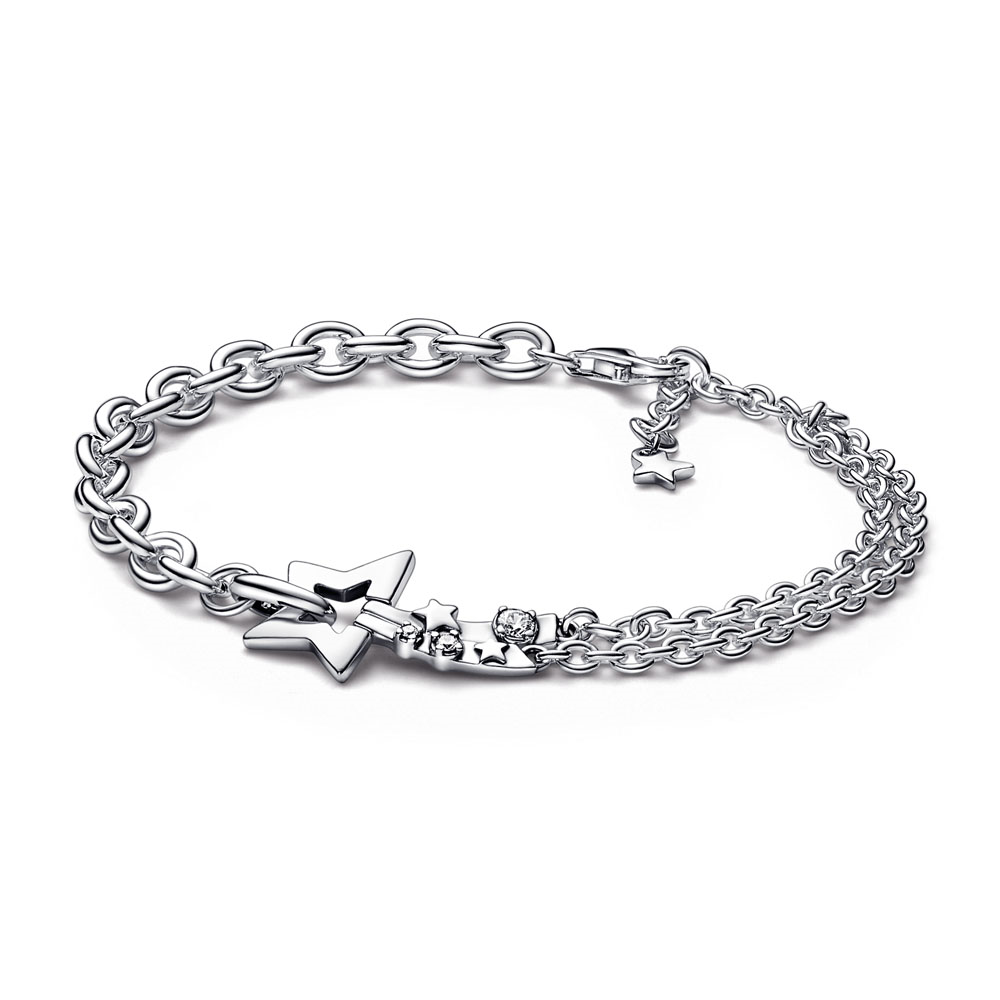 Shooting star sterling silver bracelet with clear cubic zirconia