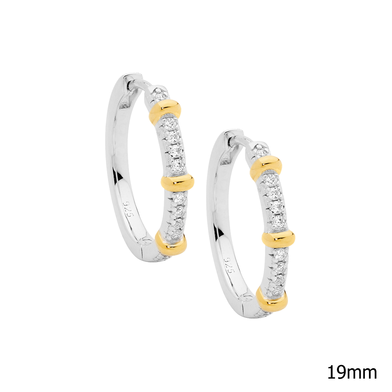 SS 19mm wh cz hoop earrings w/ 3x bands