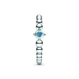 March Aqua Blue Silver Ring with Man-Made Water Blue Crystal
