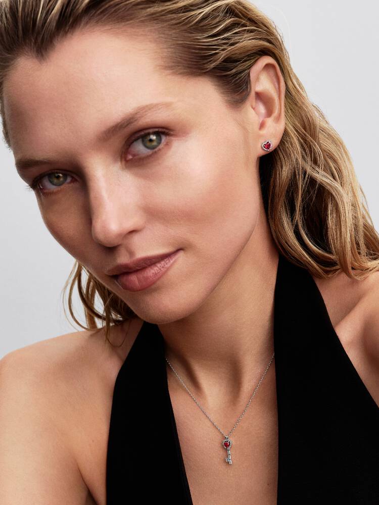 Pandora Elevated Red Heart Stud Earrings