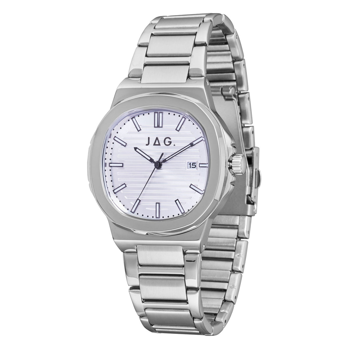 JAG Eaton Silver Stainless Steel Mens Watch with White Dia J2844A