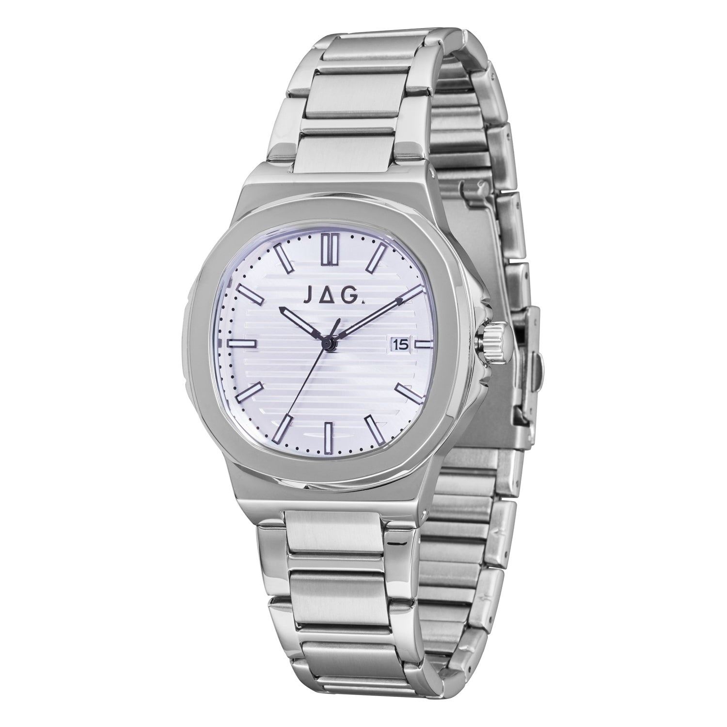 JAG Eaton Silver Stainless Steel Mens Watch with White Dia J2844A