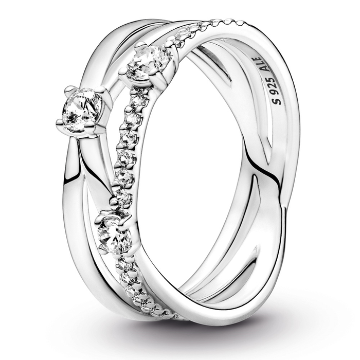 Triple band sterling silver ring with clear cubic zirconia