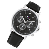 Tommy Hilfiger Black Leather Dark Grey Dial Multi-function Men's Watch