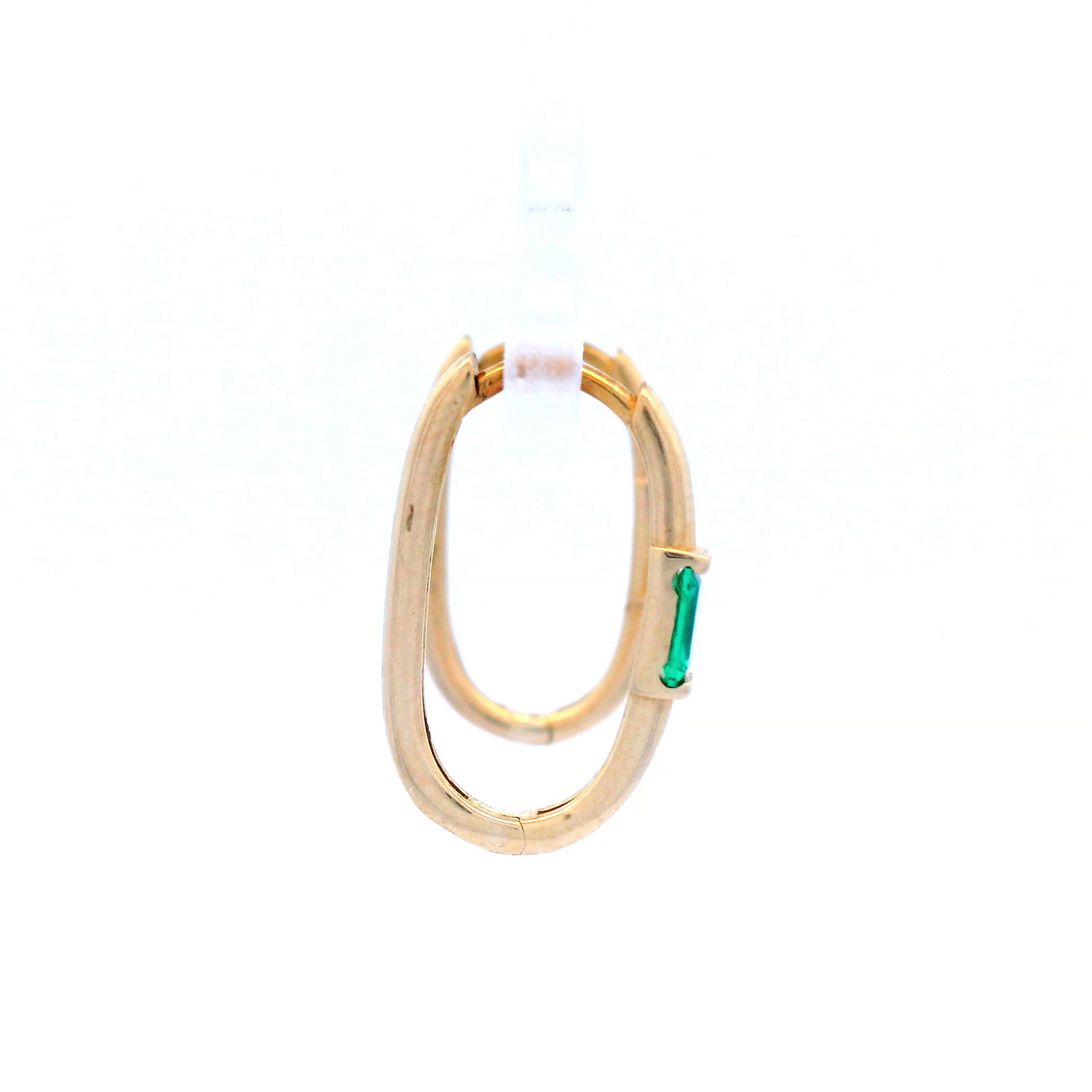 Emerald in a Paperclip Huggie Earrings