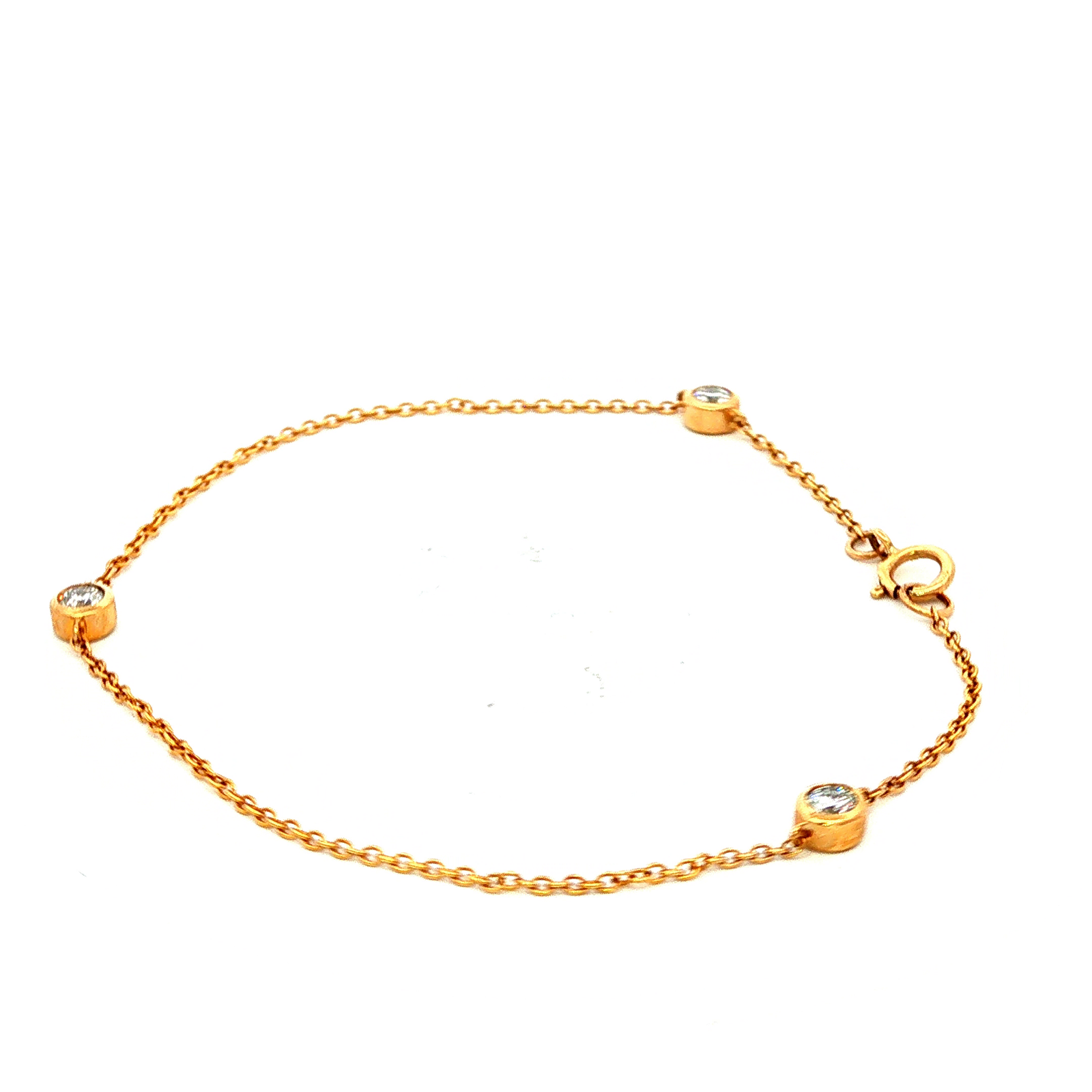 3 Station Diamond Set Bezel with Open Back Bracelet in Yellow Gold