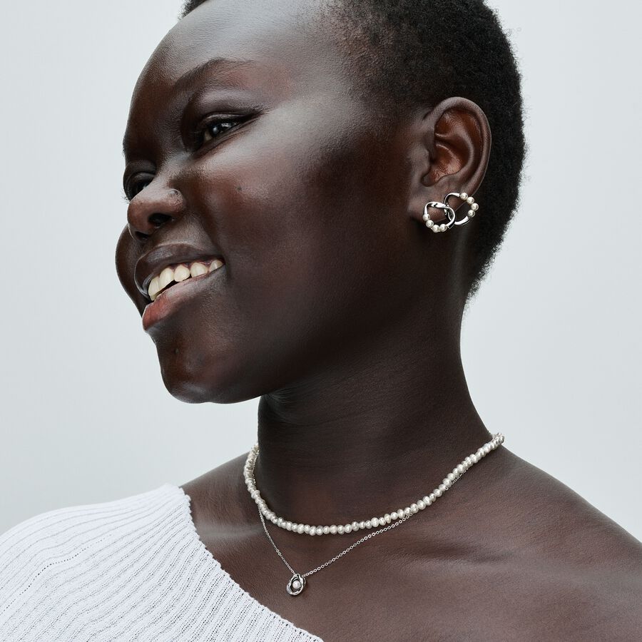 Organically Shaped Pavé Circle & Treated Freshwater Cultured Pearl Collier Necklace