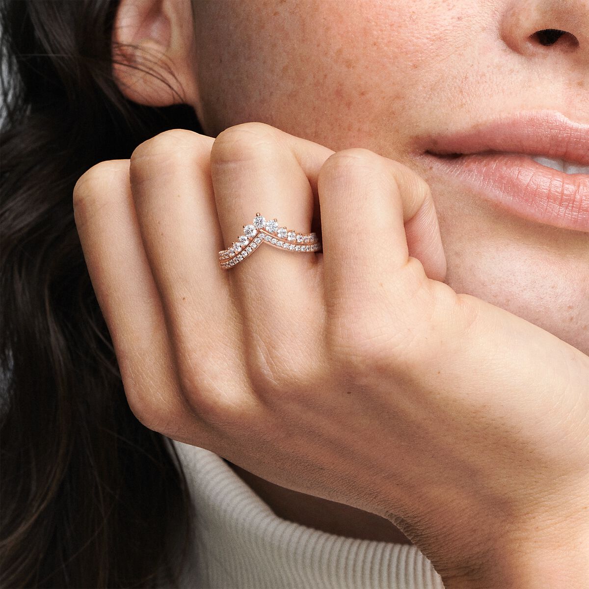 Pandora Rose Princess Wishbone Ring w Clear CZ