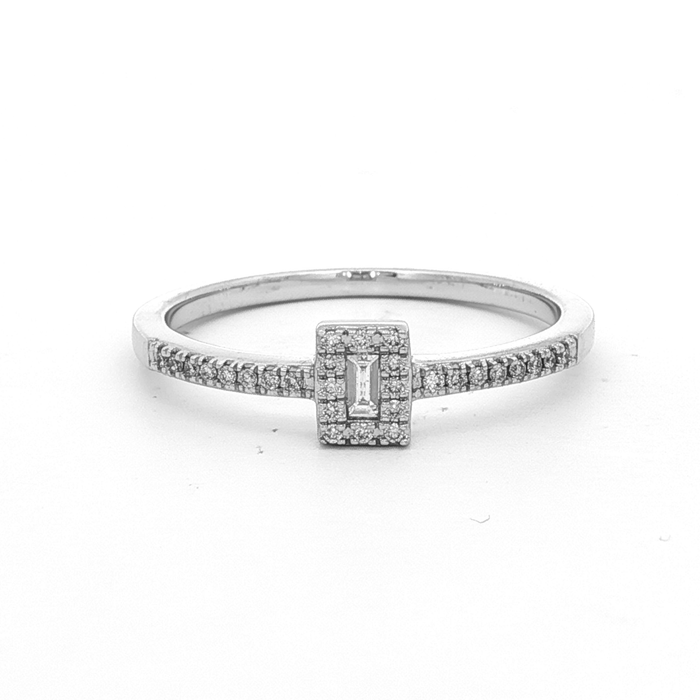 Baguette & Round Diamond Dress Ring Set in White Gold