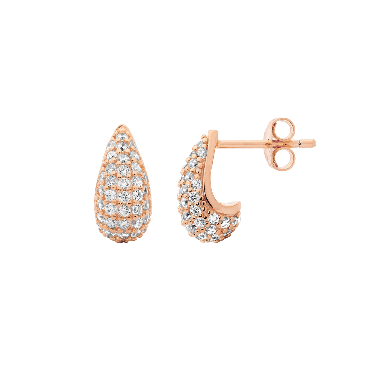 Ellani SS WH CZ Pave 12mm Tear Drop Earrings W/Gold Plating