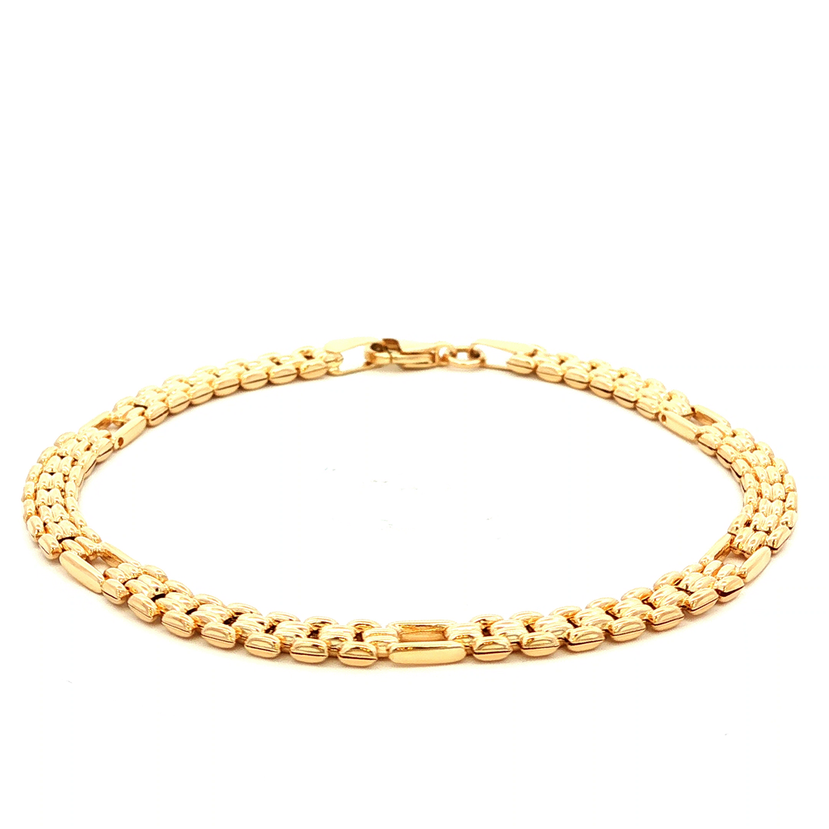 Hollow Stamped 8+1 Gate Link Bracelet in Yellow Gold