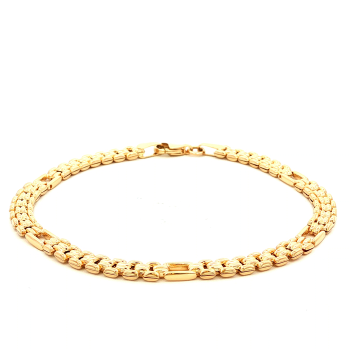 Hollow Stamped 8+1 Gate Link Bracelet in Yellow Gold