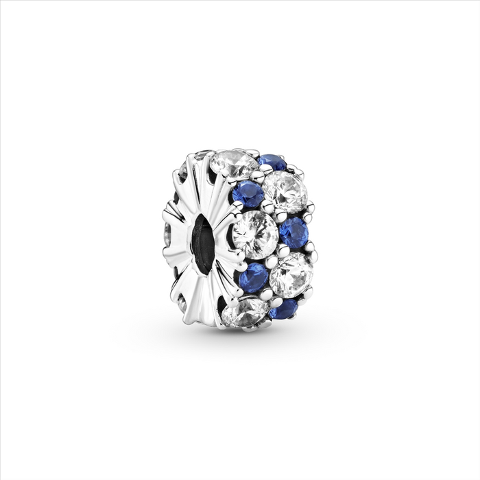 Sterling Silver Clip w Blue Crystal and Clear CZ