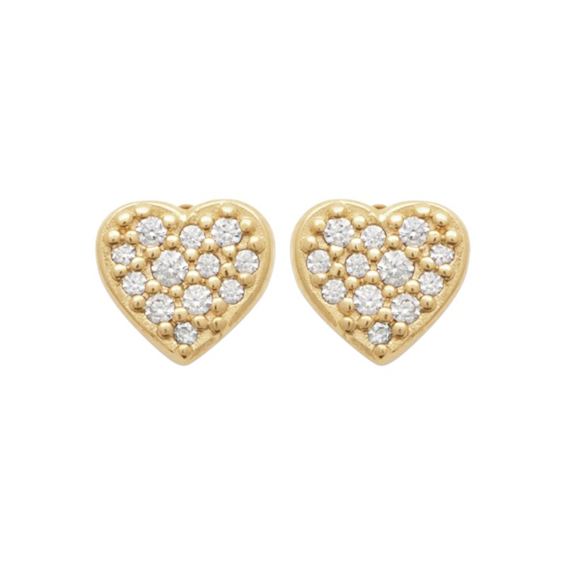 18ct YG Plated Alloy CZ Pave Heart Studs